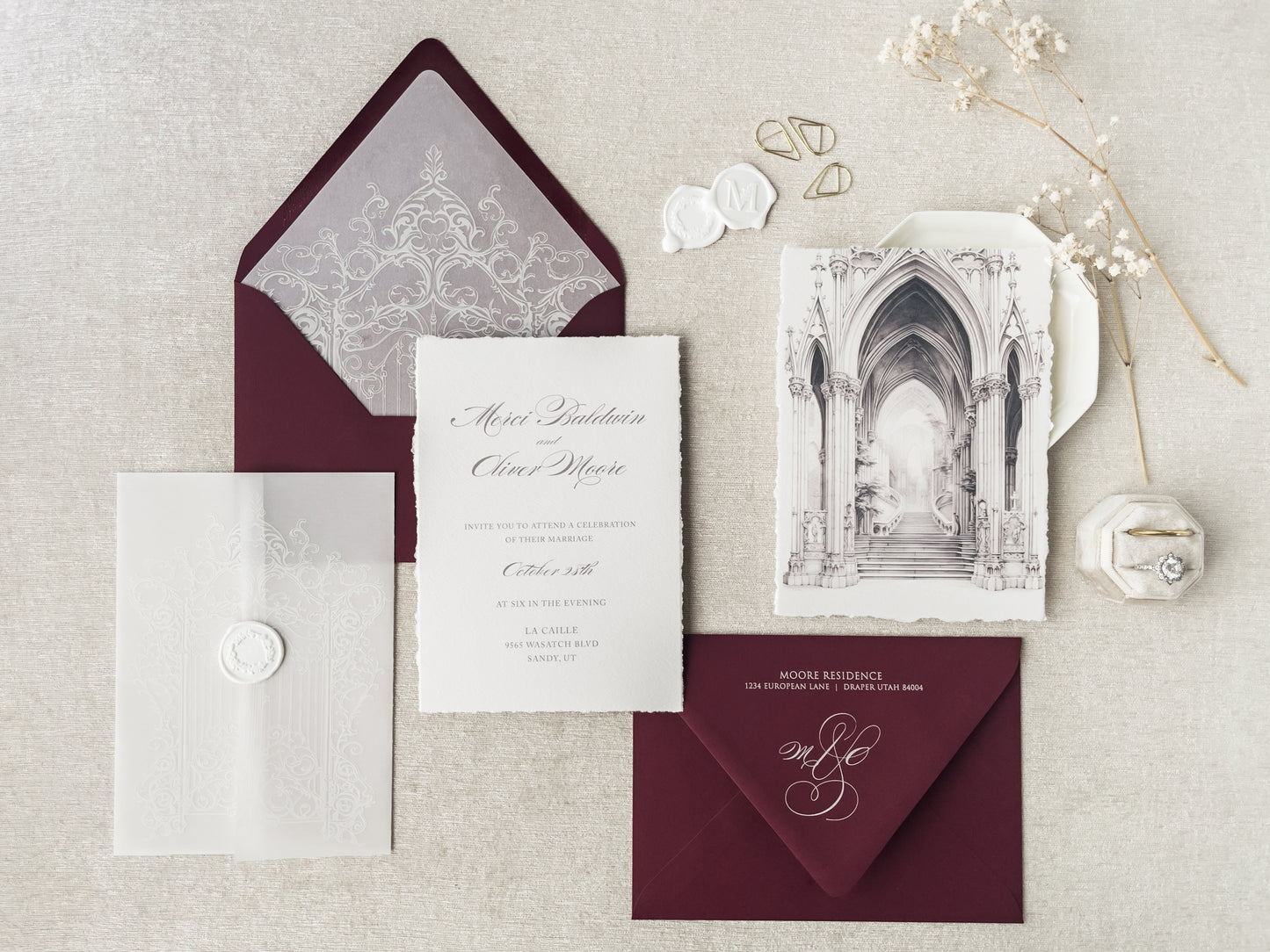 Color Print Torn Edge Wedding Invitation